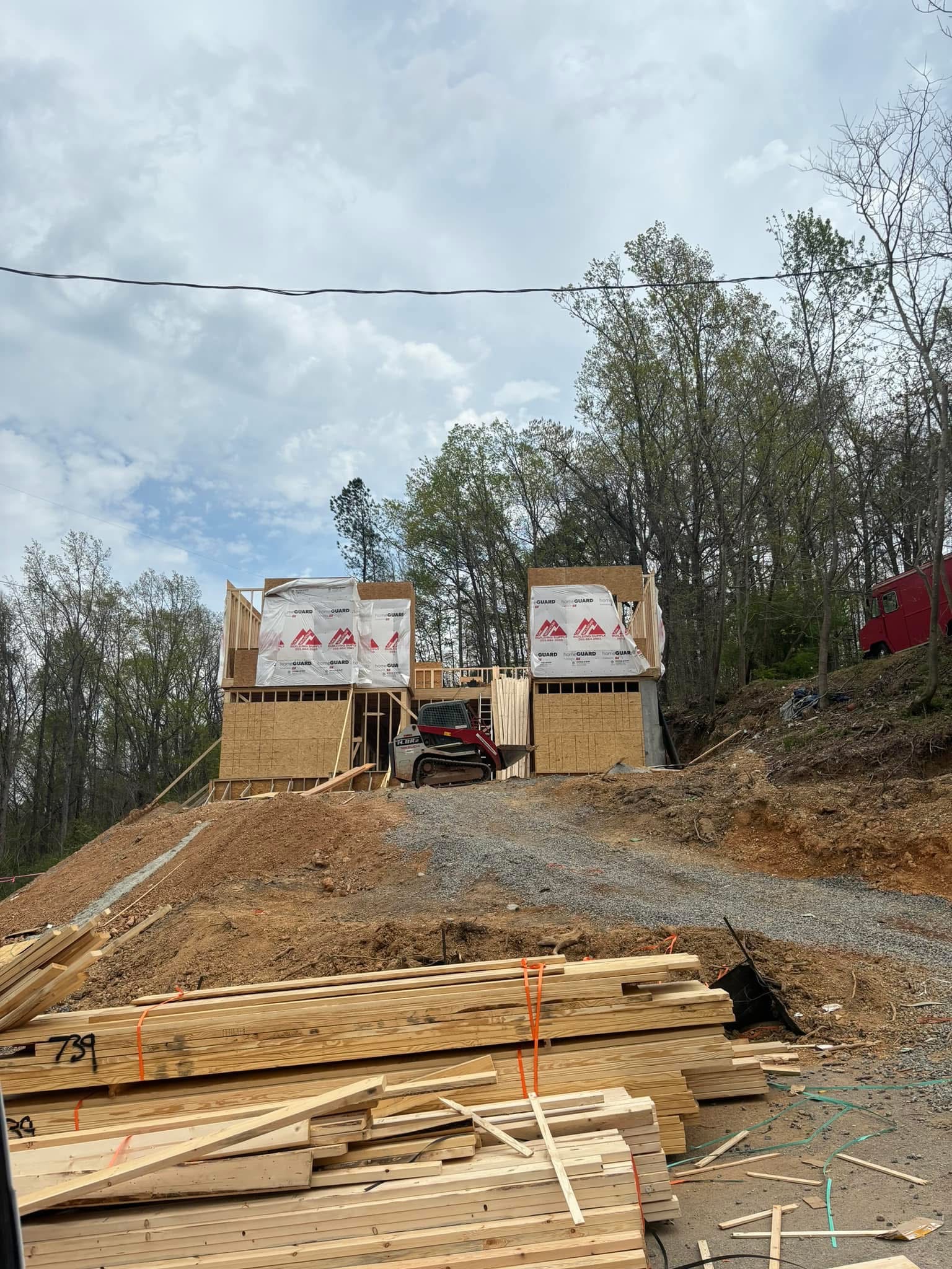 Framed entry porch and exposed roof structure of Ridgeview Residence