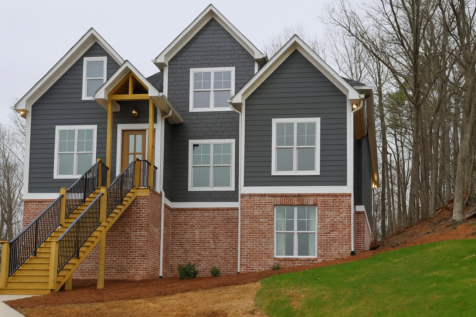 Birmingham custom home exterior with stone and timber accents
